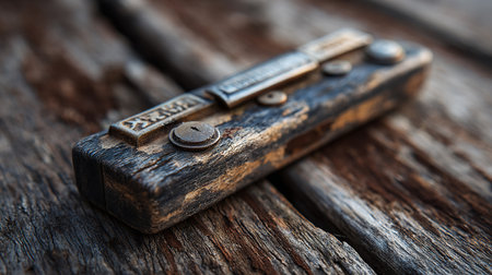 Vintage key on old wooden background with copy space for text.の素材