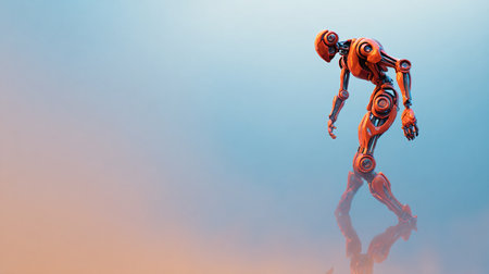 robot on blue background with reflection. 3d render illustration.の素材