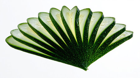 Sliced zucchini isolated on white background. Studio shot.の素材
