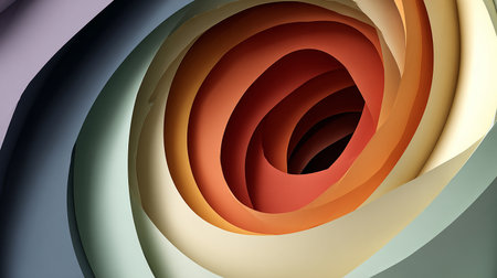 3d rendering of multicolored paper layers forming a spiral shapeの素材