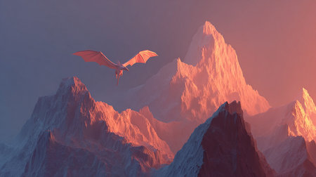 Dragon flying over the mountains. 3D rendering. Computer digital drawing.の素材