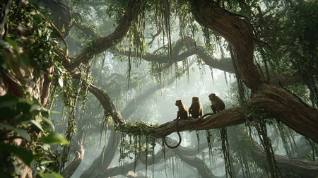 Monkeys in the rainforest, Ubud, Bali, Indonesiaの素材