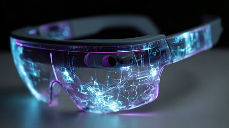 Virtual reality glasses on a black background. 3d rendering. Virtual reality conceptの素材