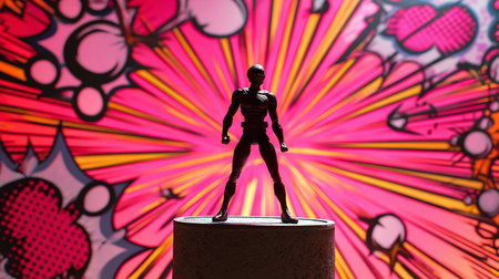 A miniature figure of a man standing in front of a colorful background.の素材