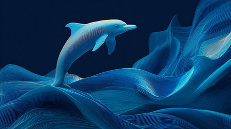 dolphin on a blue background. 3d rendering, 3d illustration.の素材