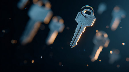 Key on a dark background with bokeh. 3d renderingの素材