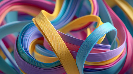Colorful twisted ribbons as background, closeup. 3D renderingの素材