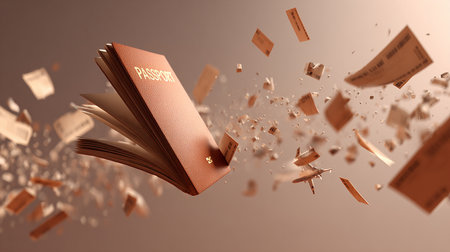 Conceptual 3D rendering of a book with the word PROFIT flying outの素材