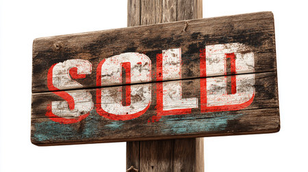 Sold sign with white background, 3D rendering. Computer digital drawing.の素材
