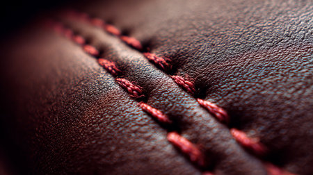 Close up of a red stitching on a black leather shoe, macroの素材