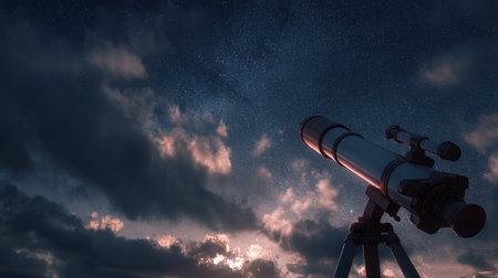 Telescope against the night sky with stars. 3d renderの素材