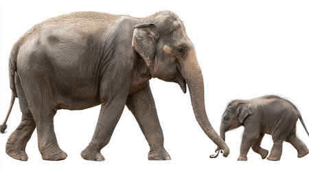 Elephant family isolated on a white background. Mother and baby elephant.の素材