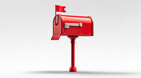 Red mailbox with a flag isolated on transparent background. 3d illustrationの素材