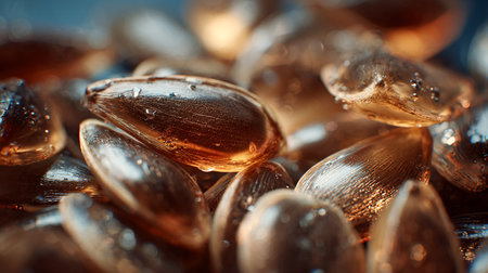 Sunflower seeds with water drops close up. Selective focus.の素材