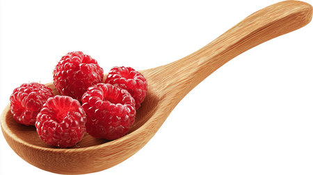 Raspberries in a wooden spoon isolated on a white background.の素材