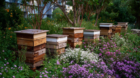 Beehives in the garden. Beekeeping. Beekeeping.の素材
