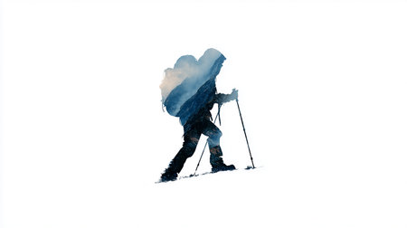 Silhouette of a snowboarder on a white background.の素材