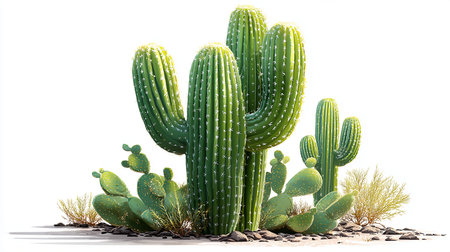 Cactuses isolated on white background. 3D illustration. Studio photography.の素材