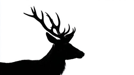 Silhouette of a male deer with antlers on white backgroundの素材