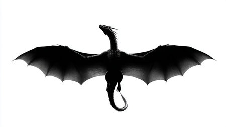 Silhouette of a flying dragon on a white background. 3d renderingの素材