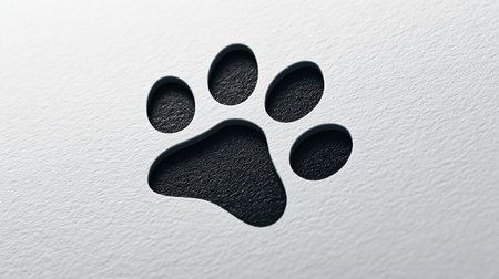 Paw print on a white background, close-up, top viewの素材