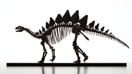Dinosaur skeleton isolated on white background. 3d illustration. Front view.の素材