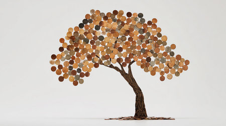 Money tree with coins in the form of coins. 3d renderingの素材