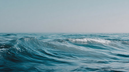 Blue sea and blue sky background. Sea wave in the ocean.の素材