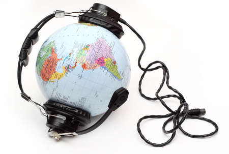 World with headphones (Names in Russian), listening to music の写真素材