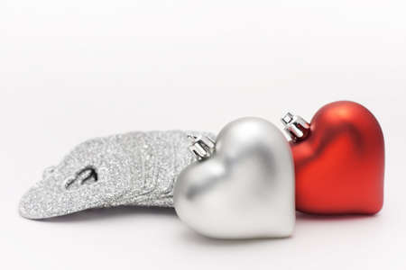 Accessory for valentine's and christmas, silvery, red heartsの写真素材