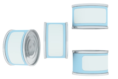 Tin can with place for text or label, various view, rendered models  