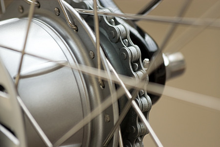 Bicycle part, rear axis, chain and spokeの写真素材