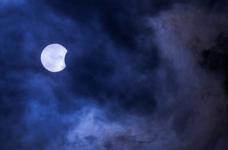 Sun eclipse 01 august 2008,  partial moon shadingの写真素材