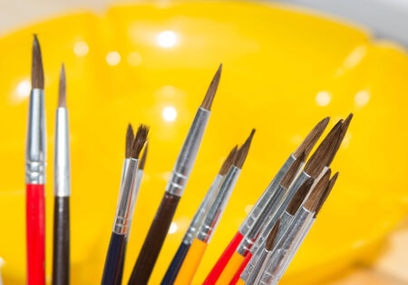 Clean brush bunch, painting lesson preparetion