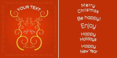 Greeting card template, decorative style golden elk muzzle on the red background and  different congratulation texts.のイラスト素材