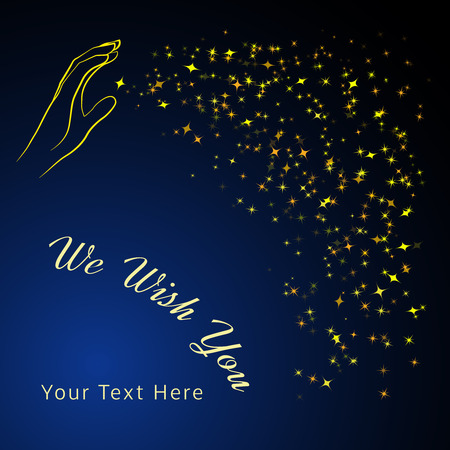 Template for wishes or congratulation card with giving hand and stars flow, health, religion, christmas concepts.のイラスト素材