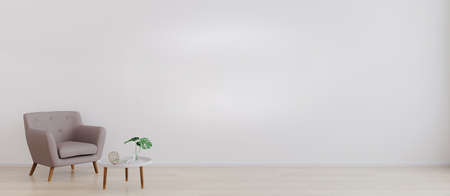 Armchair with white modern coffee table with decoration in bright room for mockup. Living room for mockup. interior design concept. 3d renderingの写真素材