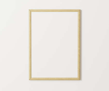Wooden frame mockup on white wall, 3:4 ratio, 30x40 cm, 18x24. empty poster frame mock up,. 3d...