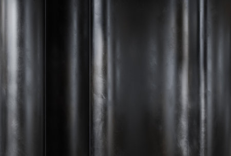 black metallic backrgound texture with curved shapes and soft vertical reflections, 3d rendering