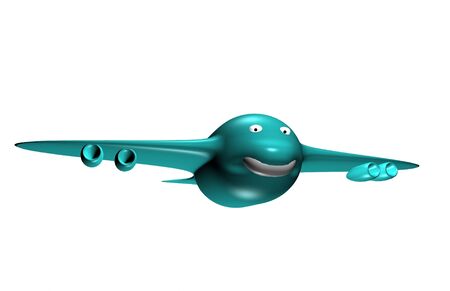 Isolated  smiling 3d blue airplaneの写真素材