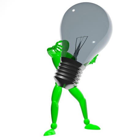 Green man with big bulb isolated 3d renderedの写真素材