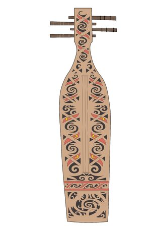 Sapes are  a traditional lute of many of the Orang Ulu  and its carved from a single bole of wood, with many modern instruments reaching over a metre in length.のイラスト素材