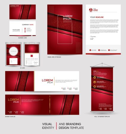 Modern stationery mock up set and visual brand identity with abstract colorful geometry background shape. Vector illustration mock up for branding, cover, card, product, event, banner, website.のイラスト素材