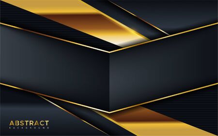 Abstract luxury dark background with golden lines combinations. Overlap modern backgroundのイラスト素材