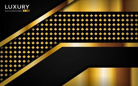 luxurious premium black abstract background with golden lines. Overlap textured layer design. Realistic light effect on textured background. Vector illustration template design.のイラスト素材