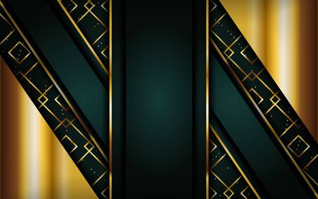 luxurious premium navy green abstract background with golden lines. Overlap textured layer design. Realistic light effect on textured background. Vector illustration template design.のイラスト素材