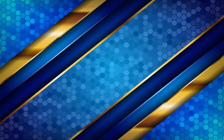 luxurious premium blue abstract background with golden lines. Overlap textured layer design. Realistic light effect on textured background. Vector illustration template design.のイラスト素材