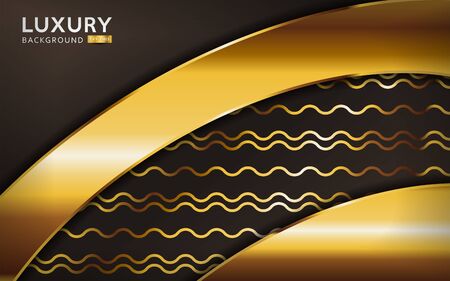 luxurious premium golden brown abstract background with golden lines. Overlap textured layer design. Realistic light effect on textured background. Vector illustration template design.のイラスト素材