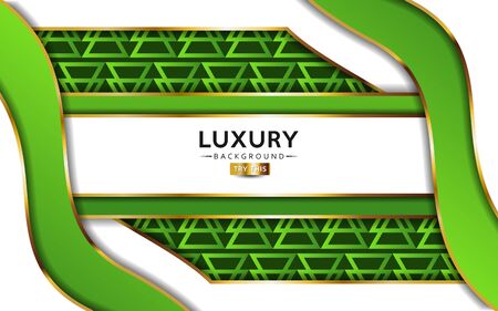 luxurious premium green abstract background with golden lines. Overlap textured layer design. Realistic light effect on textured background. Vector illustration template design.のイラスト素材