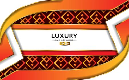 luxurious premium orange abstract background with golden lines. Overlap textured layer design. Realistic light effect on textured background. Vector illustration template design.のイラスト素材